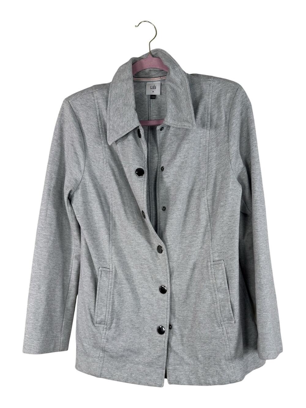 Cabi Grey Snap Front Long Line Jacket Womens M Classic Preppy Fall Staple